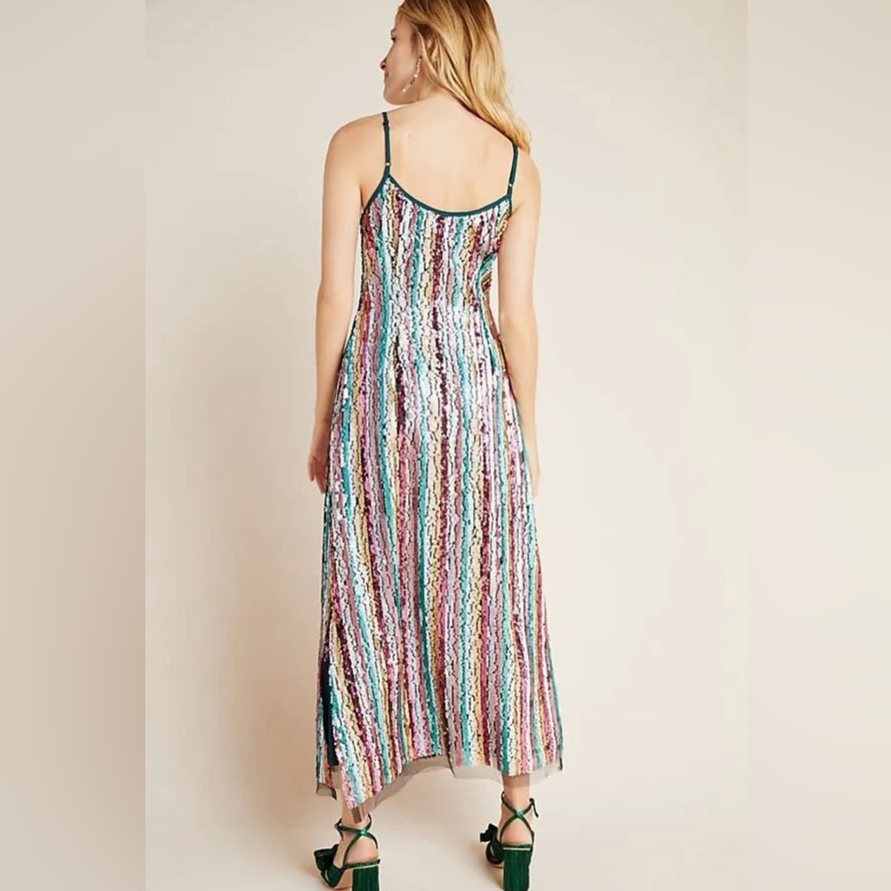 Eva Franco Anthropologie Marguerite Sequined Maxi Slip Dress Rainbow Sz 10 - Picture 8 of 8